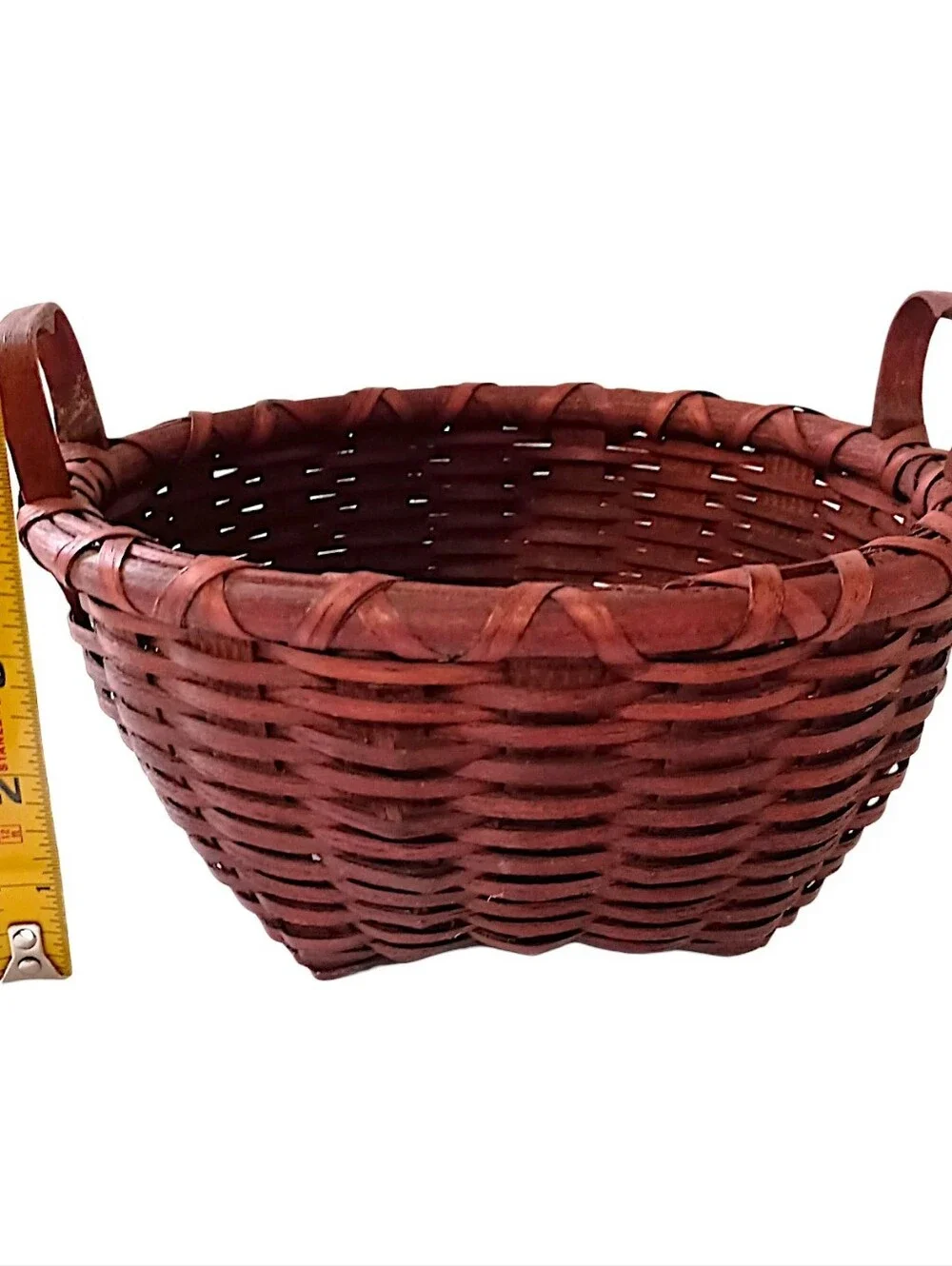 Basketville Handmade Basket Handles Rustic Primitive‎ Woven Reed Slats Vintage